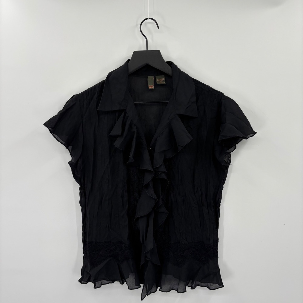 Serenade New York Blouse Womens Medium Black Ruffle Lace Trim Romantic Goth Boho
